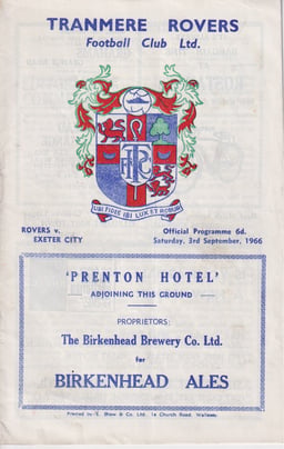 Tranmere Rovers v Exeter City Match Programme 1966-09-03
